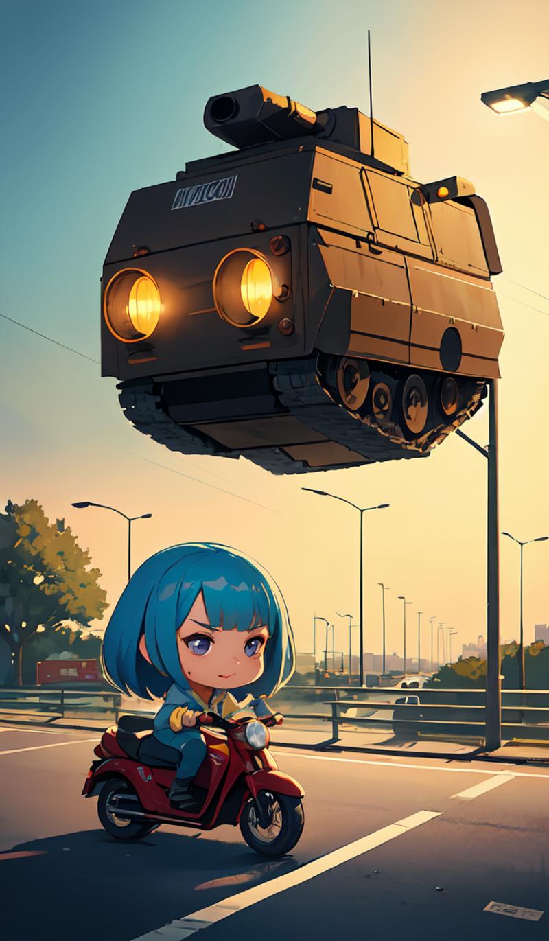 02490-1468983783-a study of cell shaded cartoon of a chibi alien driving a tank on a country road, street lamps, road, illustration, wide shot, s.png